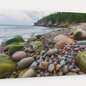 Boulder Beach Canvas Gallery Wrap - landscape photo of colorful boulders on the coast near Otter Cliffs in Acadia National Park, Maine