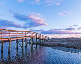 Ridgevale Crossing Print - landscape photo of sunset behind the boardwalk at Ridgevale Beach in Chatham on Cape Cod