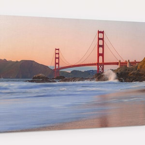 Golden Gate Bridge Sunset from Baker Beach Canvas Wrap - photo of the sun setting on the Pacific Ocean in San Francisco, California