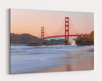 Golden Gate Bridge Sunset da Baker Beach Canvas Wrap - foto del sole che tramonta sull'Oceano Pacifico a San Francisco, California