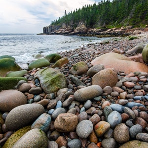 Boulder Beach Print - landscape photo of colorful boulders on the coast near Otter Cliffs in Acadia National Park, Maine