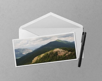 Summer in Franconia Notch 4x9 note card - panorama photo greeting card of a summer day in the White Mountains of New Hampshire
