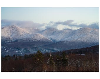 Snowy Cannonballs at Dusk Print - White Mountains New Hampshire Winter Landscape Photography - Franconia Notch Sunset Canvas Wall Art
