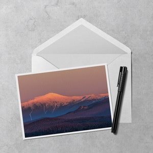 Mount Washington Alpenglow Sunset Note Card - 5x7 card of alpenglow reflecting light from the Presidential Range in the White Mountains