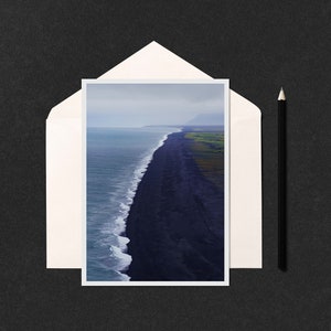 Dyrhólaey Black Sand Beach Vista 5x7 Note Card - carte de vœux photo d’art d’une plage de sable noir dans le sud de l’Islande