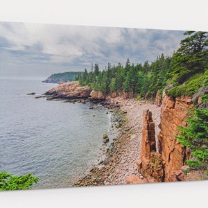Misty Monument Cove Canvas Gallery Wrap photo of mist and clouds gathering on the coastline of Acadia National Park image 1