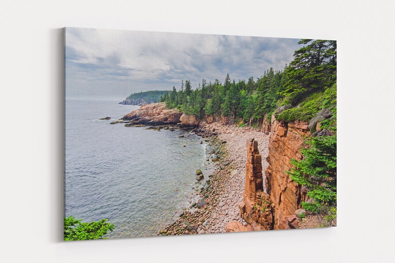 Misty Monument Cove Canvas Gallery Wrap photo of mist and clouds gathering on the coastline of Acadia National Park image 1