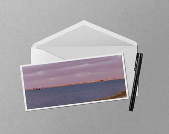 Frozen Sunset on Sandy Neck Cape Cod Lighthouse 4x9 Notecard - panorama sunset photo of coastal New England landscape in the winter