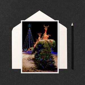 Falmouth Village Green at Christmas 5x7 Note Card - photo des décorations de Noël sur le vert de la ville à Falmouth sur Cape Cod