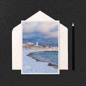 Sunburst Sunset at Nobska Lighthouse 5x7 Note Card - photo d’art de Nobska Light à Woods Hole, Cape Cod, Massachusetts