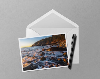 Otter Cliffs Dawn Waves 5x7 Notecard | Acadia National Park Maine Sunrise Greeting Card | Coastal Ocean Photography | New England Blank Card