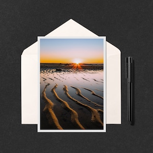 Low Tide Sunset at Chapin Beach Note Card - Photo 5x7 du coucher de soleil sur la plage de Dennis, Cape Cod, Massachusetts