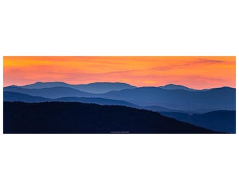 Green Mountain Ridges at Sunset Print| Vermont Mountains from White Mountains NH | Fall Foliage Panorama | Canvas Gallery Wrap