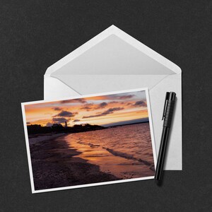 Carte de notes 5x7 Dawn at Nobska Lighthouse Beach - photo du lever du soleil sur le phare de Nobska un matin d’hiver à Woods Hole à Cape Cod