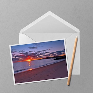Bristol Beach Christmas Eve Sunset 5x7 Note Card - photo du coucher de soleil derrière Nobska Point de Bristol Beach à Falmouth sur Cape Cod