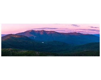 Franconia Notch Summer Sunset Print - Pink and Purple Sky Over White Mountains, New Hampshire - Panoramic Mountain Landscape Canvas Wall Art
