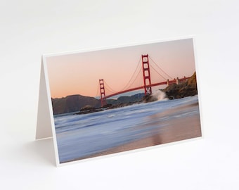 Golden Gate Bridge Sunset from Baker Beach 5x7 Note Card - photo of the sun setting on the Pacific Ocean in San Francisco, California