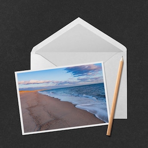 Winter Sunset Waves at South Cape Beach 5x7 Note Card - carte de voeux photo d'art de l'océan surf sur les dunes de Cape Cod