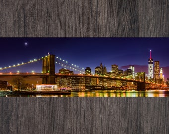 New York City Skyline Moonrise Print - panorama photo of moonrise over the Brooklyn Bridge and New York City skyline