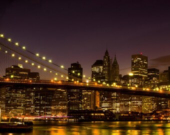 Brooklyn Bridge New York City Manhattan Panorama Metallic City Skyline Large Wall Art