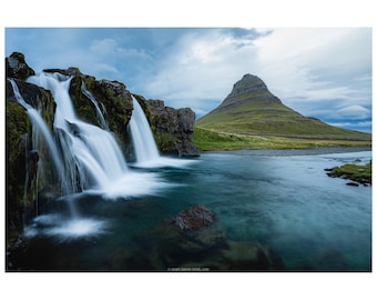 Stormy Sunset at Kirkjufellsfoss Iceland Print | Kirkjufell Mountain Waterfall | Icelandic Landscape Photography Wall Art Canvas