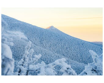 Sunrise Alpenglow on Mount Liberty Print - White Mountains Franconia New Hampshire Winter Mountain Photography Canvas - Snowy Peak Wall Art