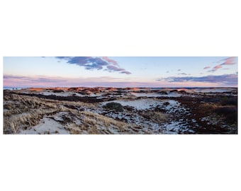 Sandy Neck Sand Dunes Sunset – Coastal Neutral Wall Art, Cape Cod Beach Dunes Panorama, Minimalist Landscape Photography Print or Canvas