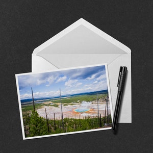 Grand Prismatic Spring View 5x7 Note Card - photo of Midway Geyser Basin and Grand Prismatic Spring in Yellowstone National Park