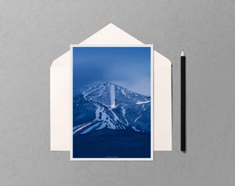 Blue Hour Grooming at Cannon Mountain 5x7 Notecard - Ski Resort Blank Greeting Card, White Mountains New Hampshire Winter Photography