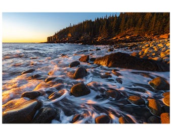 Otter Cliffs Dawn Waves | Acadia National Park Maine Sunrise | Coastal Ocean Landscape Photography Print | New England Seascape Wall Art
