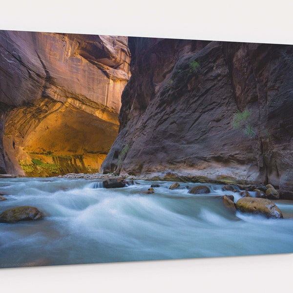 Zion Narrows Canvas Wrap - fine art landscape photo of the sun glowing through the Narrows in Zion National Park Utah