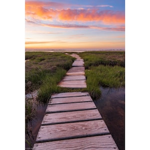 Barnstable Salt Marsh Sunset Print - fine art photo of a golden orange sunset over the dunes of Sandy Neck Beach and Barnstable Harbor