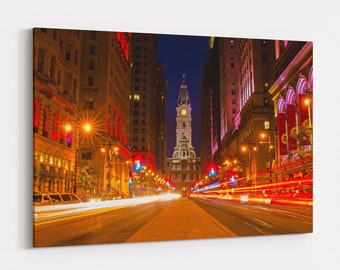 Broad Street Blast Canvas Gallery Wrap - photo of City Hall and a busy Broad Street on a calm summer night in Philadelphia, Pennsyvlania