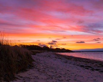 Sunrise over Nobska Lighthouse Print - photo of a colorful December sunrise behind Nobska Lighthouse in Woods Hole on Cape Cod