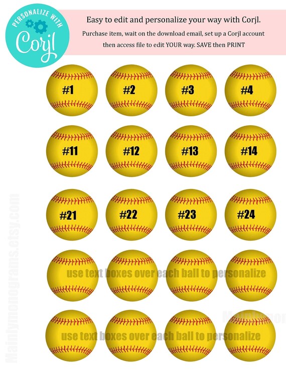 SOFTBALLS 2 INCH Size INSTANT Digital Download Softballs. Etsy