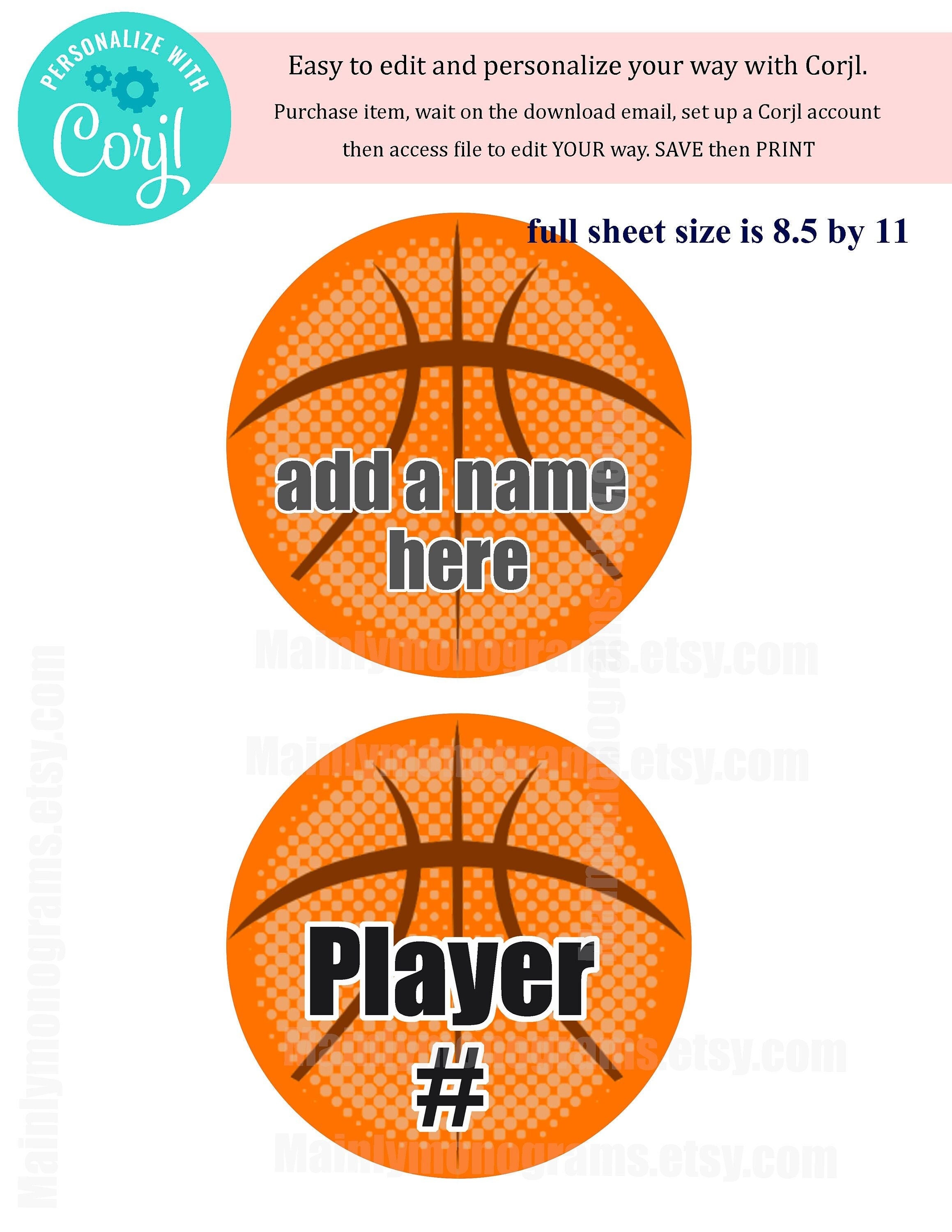 Basketball Digital Download Locker Decorations 5 Inch 2 per - Etsy