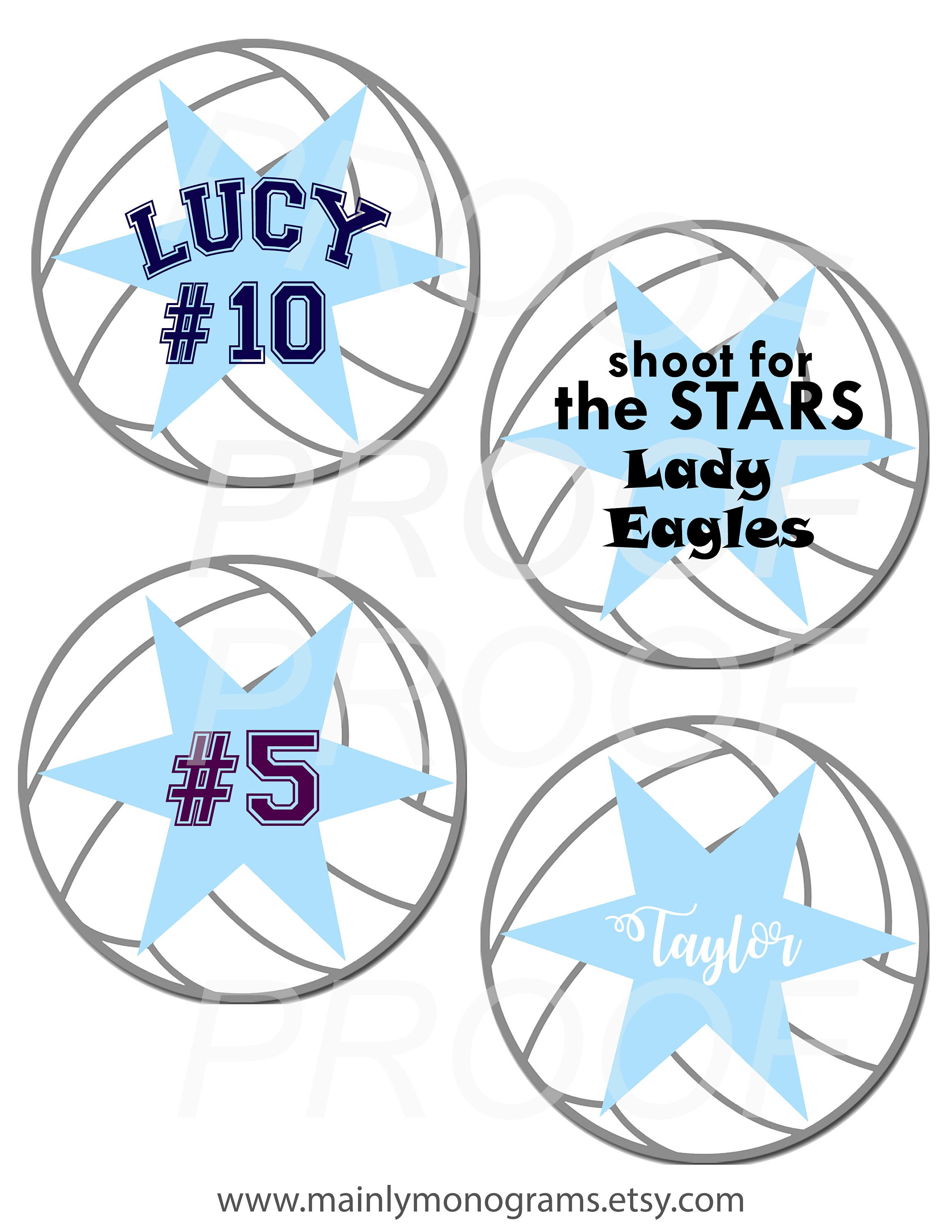 4 Inch Printable Volleyball s Or Labels Blue Star Locker Etsy