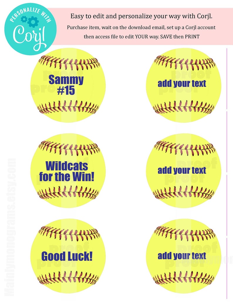 SOFTBALLS 3 INCH Size INSTANT Digital Download Softballs. Etsy