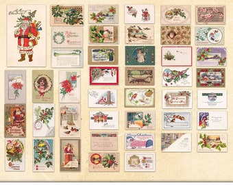 Christmas - Retro Clipart - 43 Vintage Illustrations from Postcards, Santa, Snow, Winter, from early 1900s, High Resolution JPGs