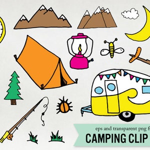 Hand Drawn Campeggio Clip Art - Instant Download EPS e PNG trasparenti - Doodle vettoriali