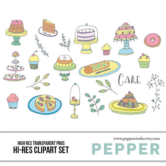 Cakes and Desserts Clipart Set Hi Res Printable Bakery | Etsy