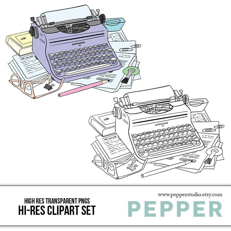 Vintage Typewriter Doodle Clipart Write Blog Edit School Etsy