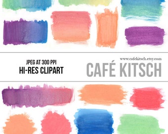 Watercolor Swatches Clipart Set - Hi Res Printable Painted Form Doodle Illustrations for Decorating and Scrapbooking
