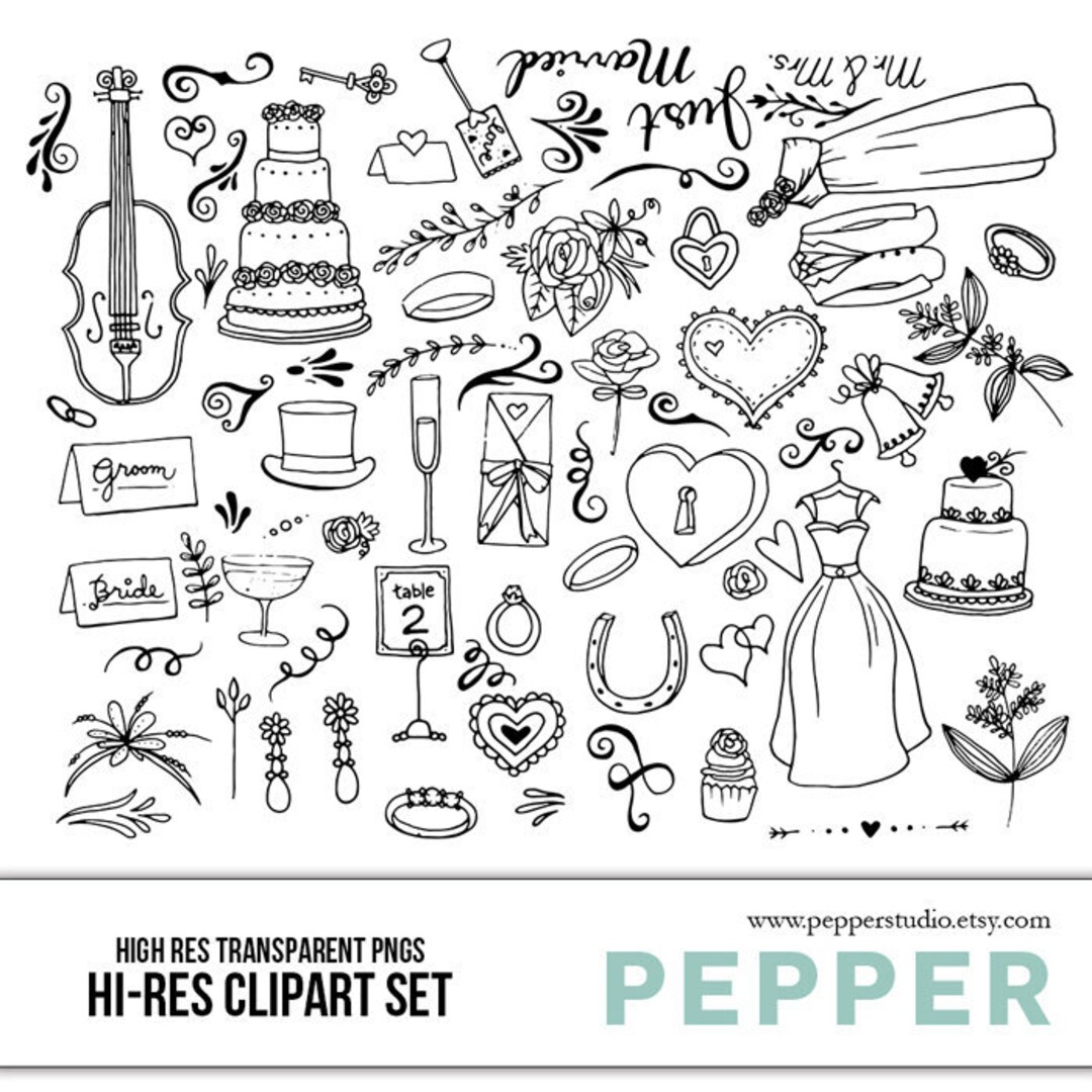 Wedding Bells Doodle Clipart Bridal Shower, DIY Wedding, Wedding