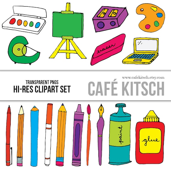 Art Supplies Clip Art - School, Teacher, Kids, Homework, Art Class, Paint,  Pencil, Marker, Glue - Hi Res Transparent PNGs - 17 pack