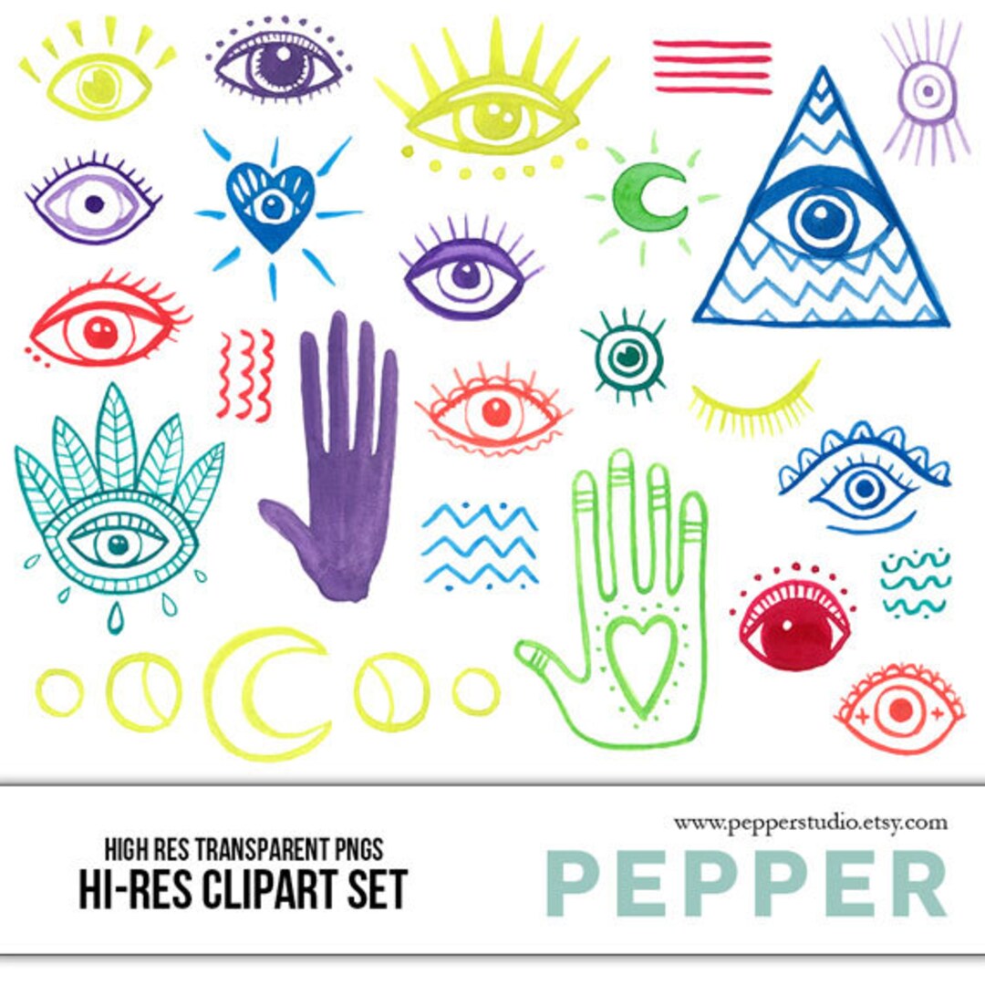 Watercolor Hamsa Evil Eye Clipart Set - Hi Res Printable Hand Painted ...