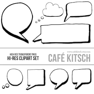 Speech Bubbles Clipart Set - 8 Hi Res Transparent PNG files - Thought Bubbles