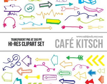 Arrows Clipart Set - Hi Res Printable Arrow Doodle Illustrations for Decorating and Scrapbooking