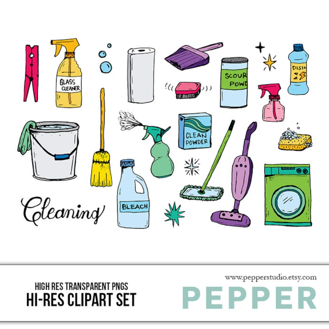 Cleaning Doodle Clipart Set Hi Res Printable Cleaning Supplies