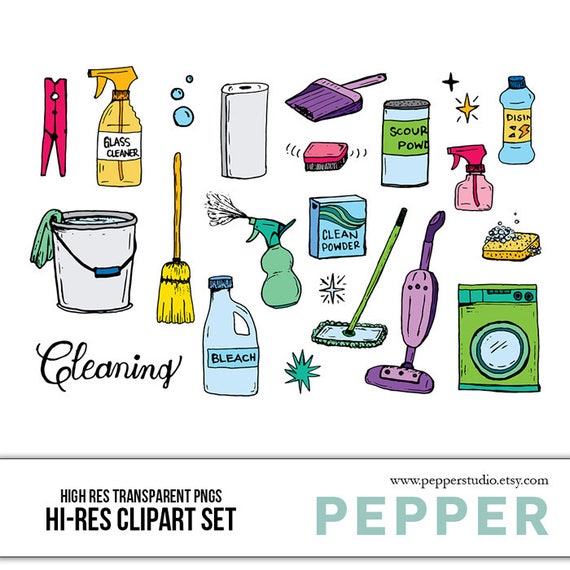 Cleaning Doodle Clipart Set Hi Res Printable Cleaning Etsy